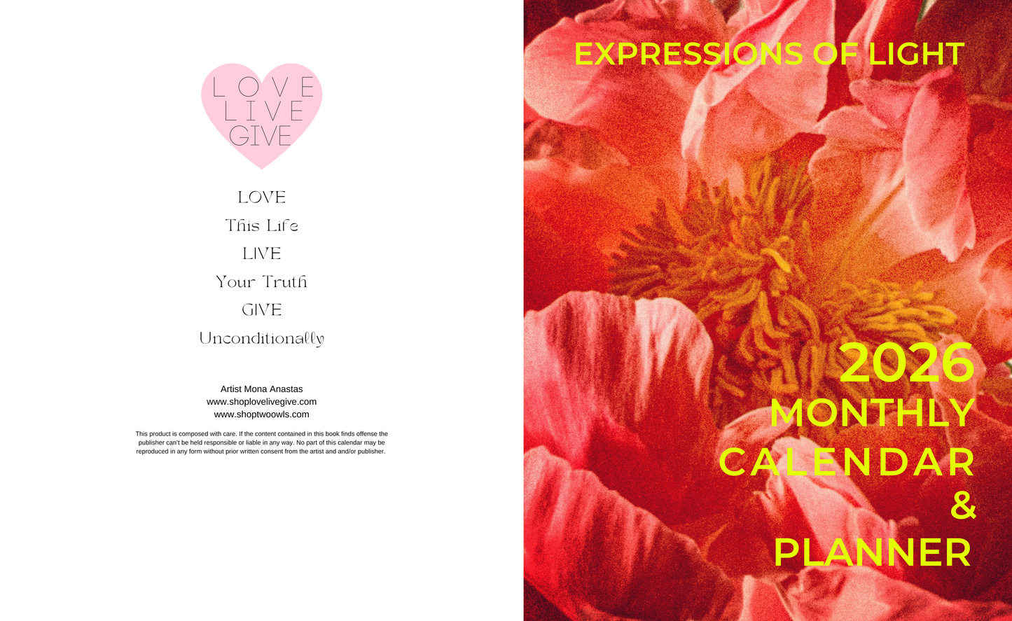 2026 Expressions of Light Desk Calendar and Planner - Art by Mona Anastas
