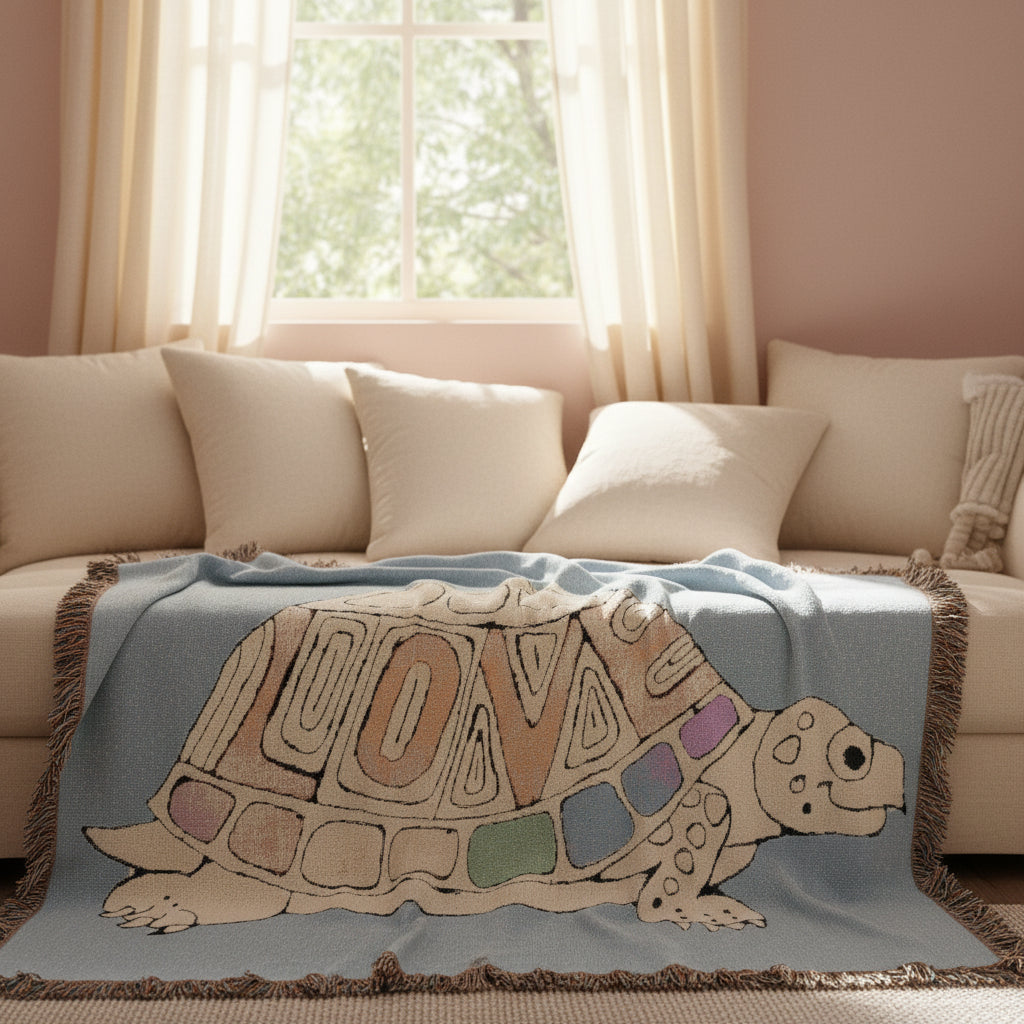 Blue Love Turtle Woven Blanket