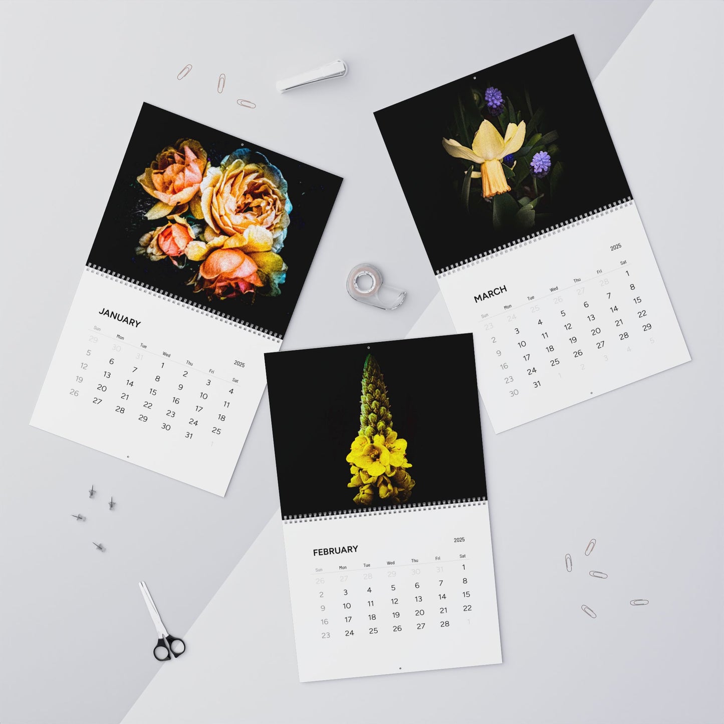 Flowers in Black Wall Calendars (2025)
