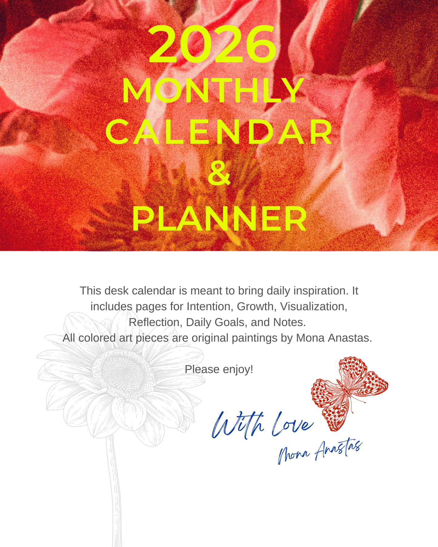 2026 Expressions of Light Desk Calendar and Planner - Art by Mona Anastas