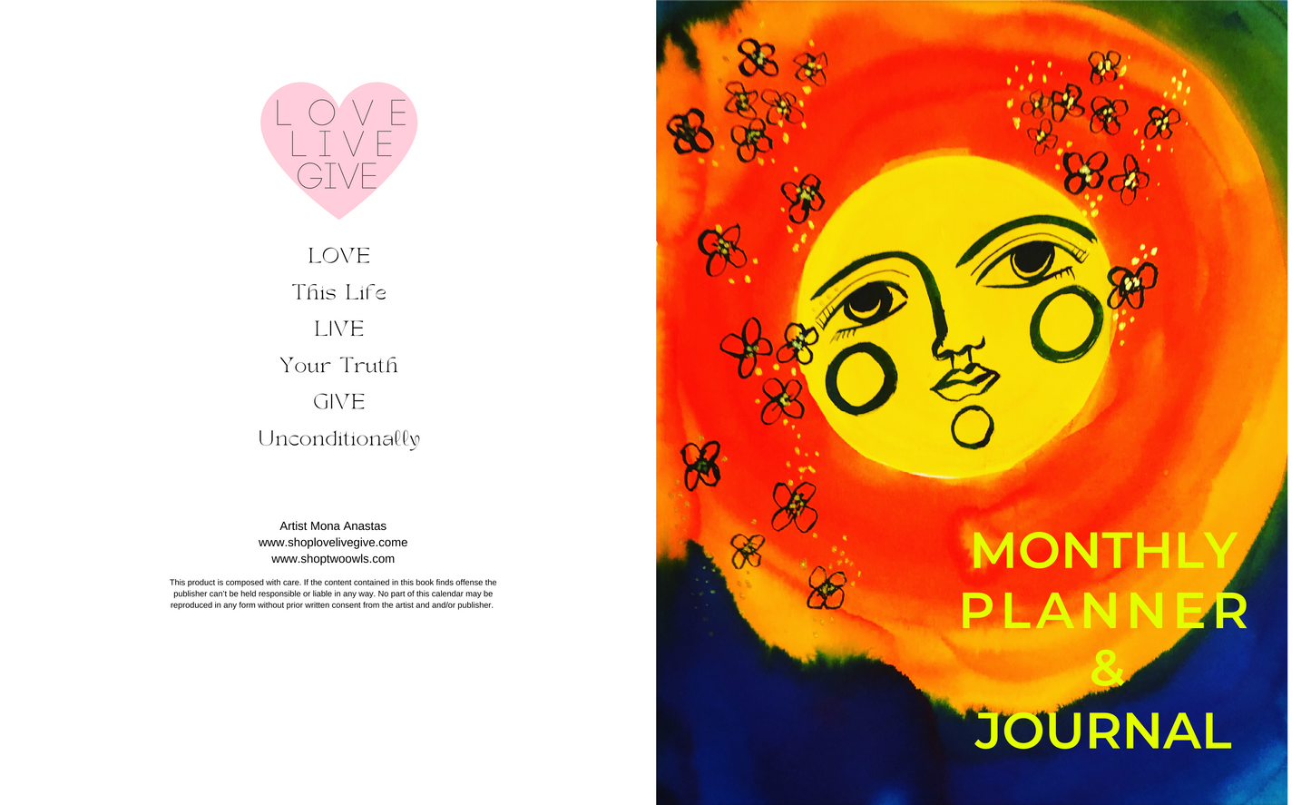 Monthly Planner and Journal with Fill In Calendar: Art by Mona Anastas