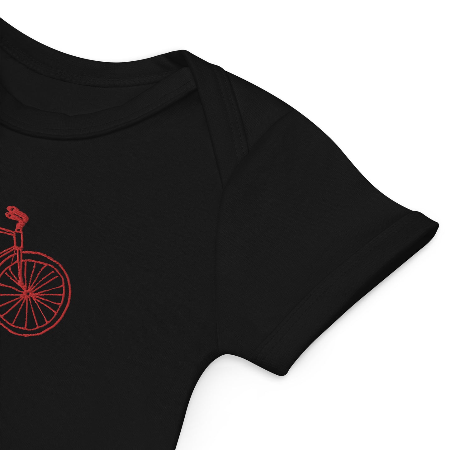Two Owls Embroidered Red Bicycle Organic cotton baby romper