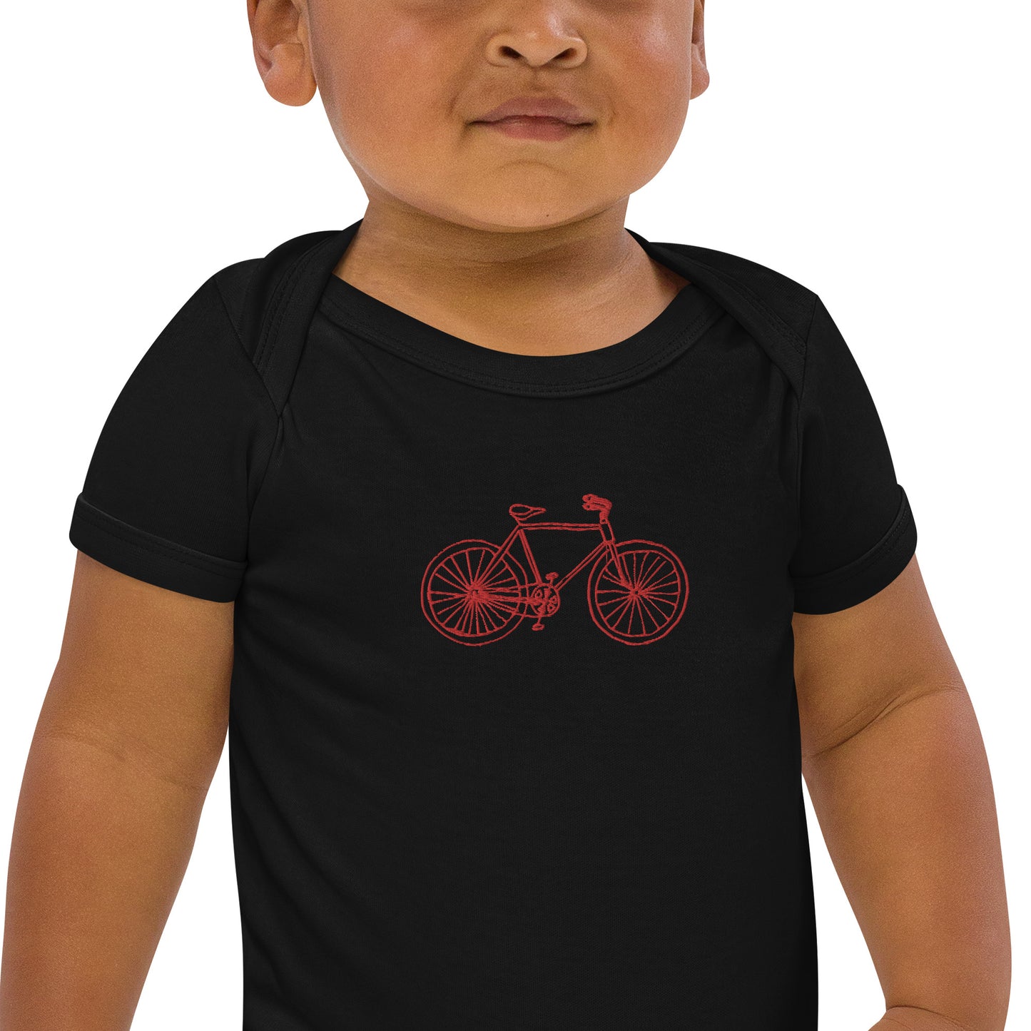 Two Owls Embroidered Red Bicycle Organic cotton baby romper