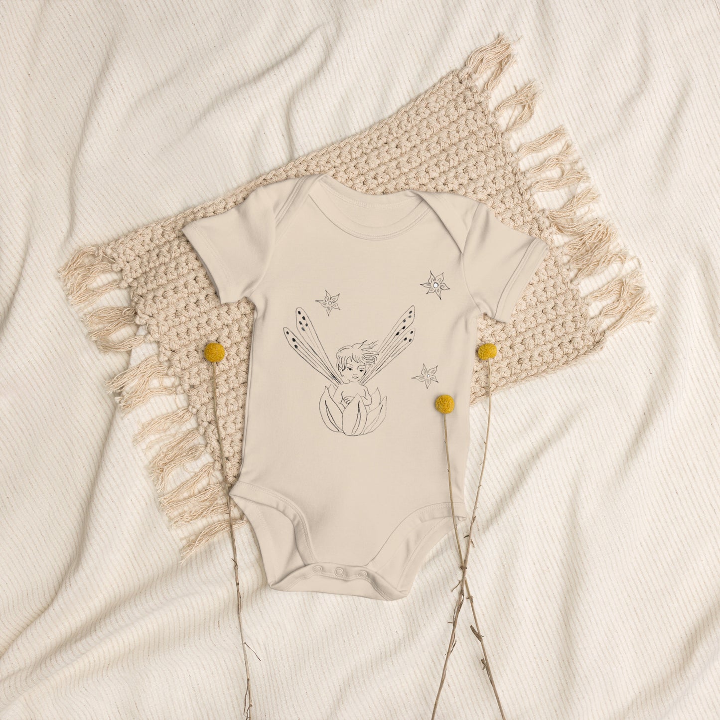 Two Owls Fairy in a Boat Organic cotton baby romper