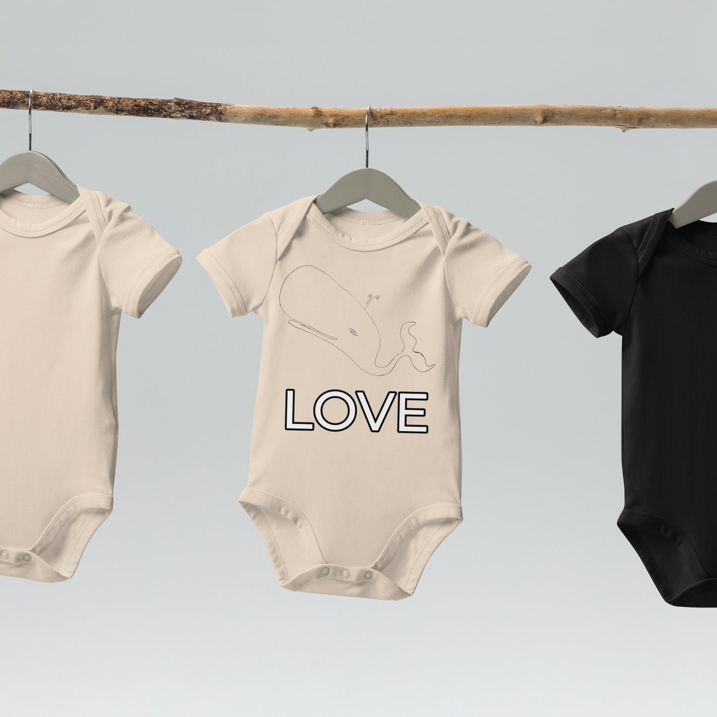 Two Owls LOVE Whale Organic cotton baby romper