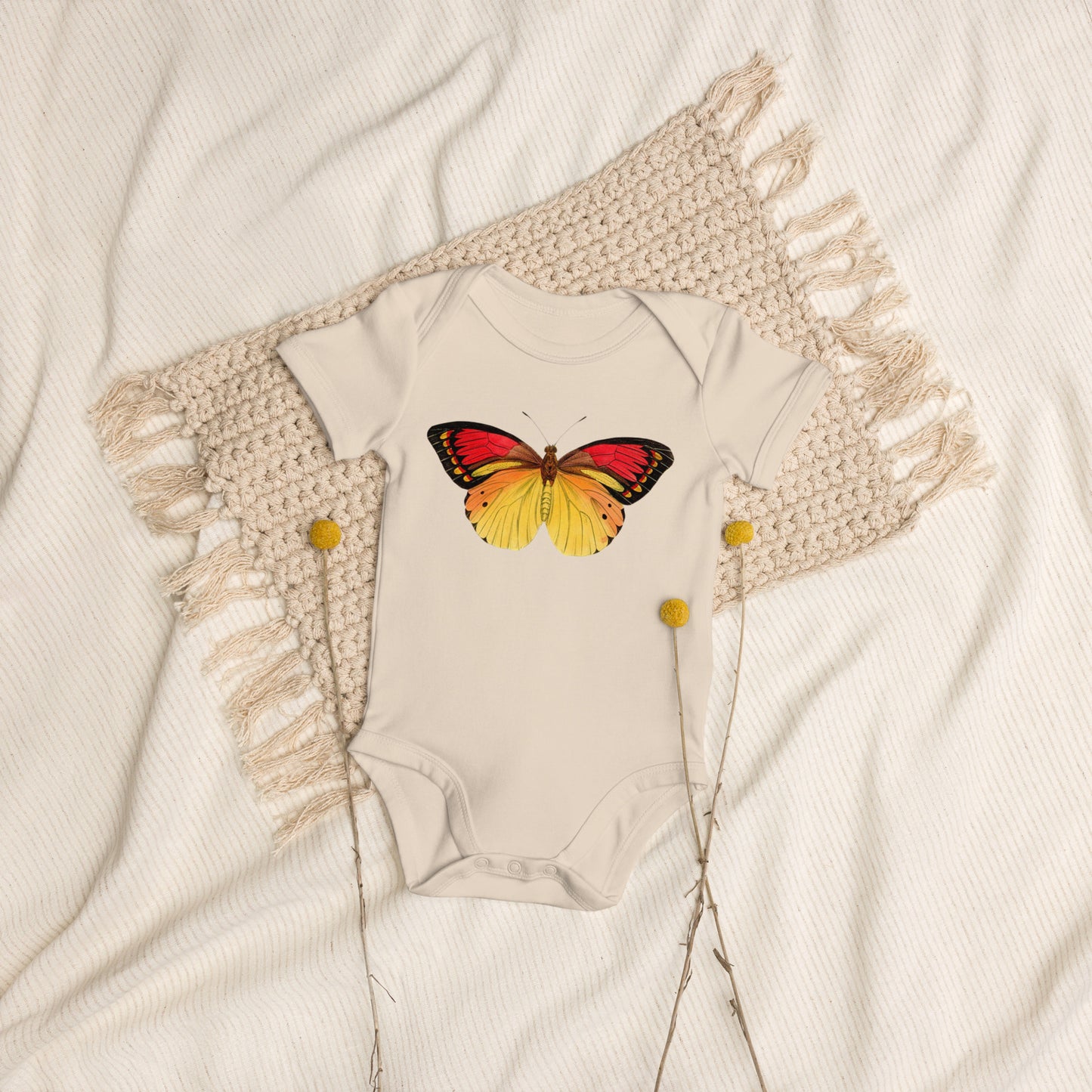 Two Owls Red/Yellow Butterfly Organic cotton baby romper