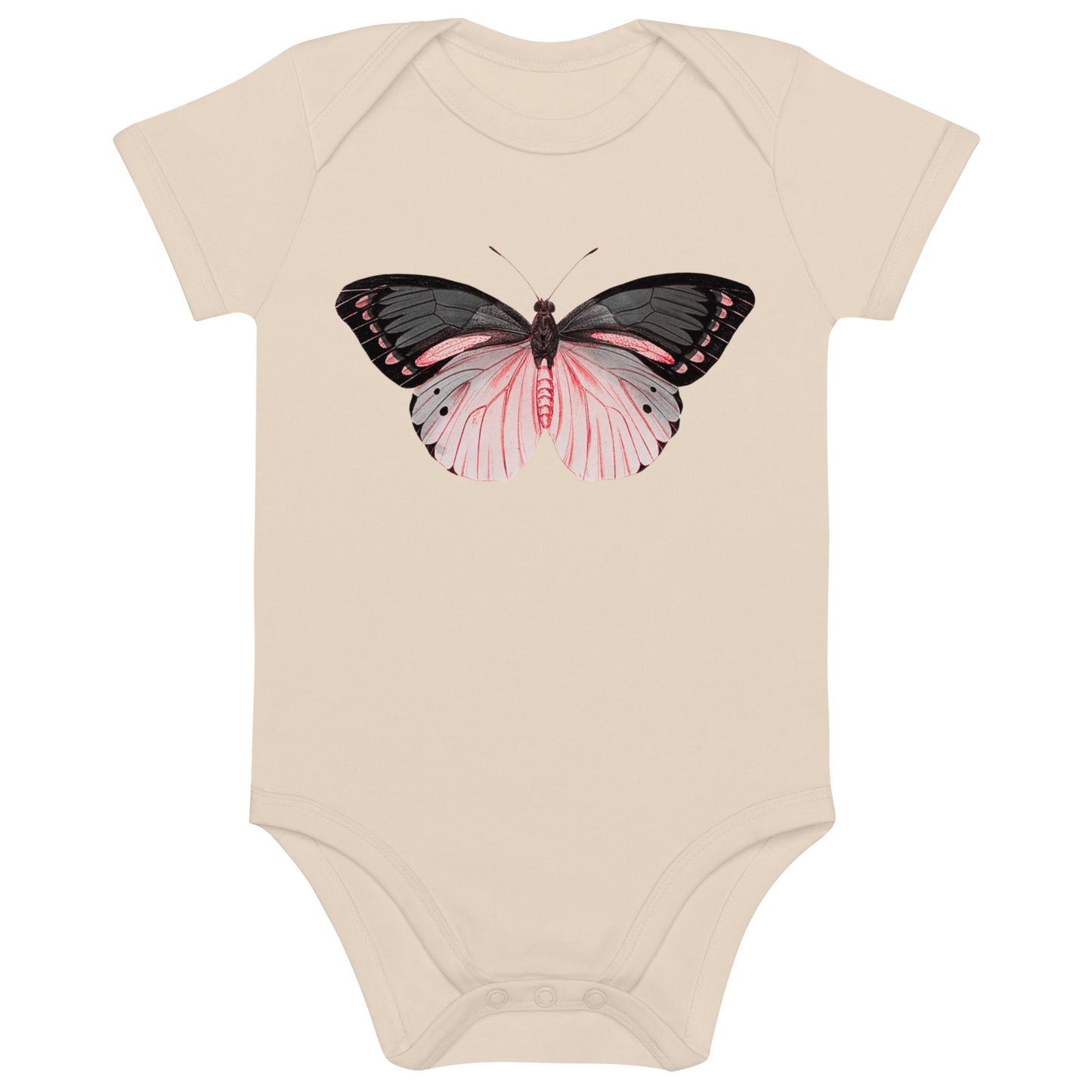 Two Owls Black/Pink Butterfly Organic cotton baby romper