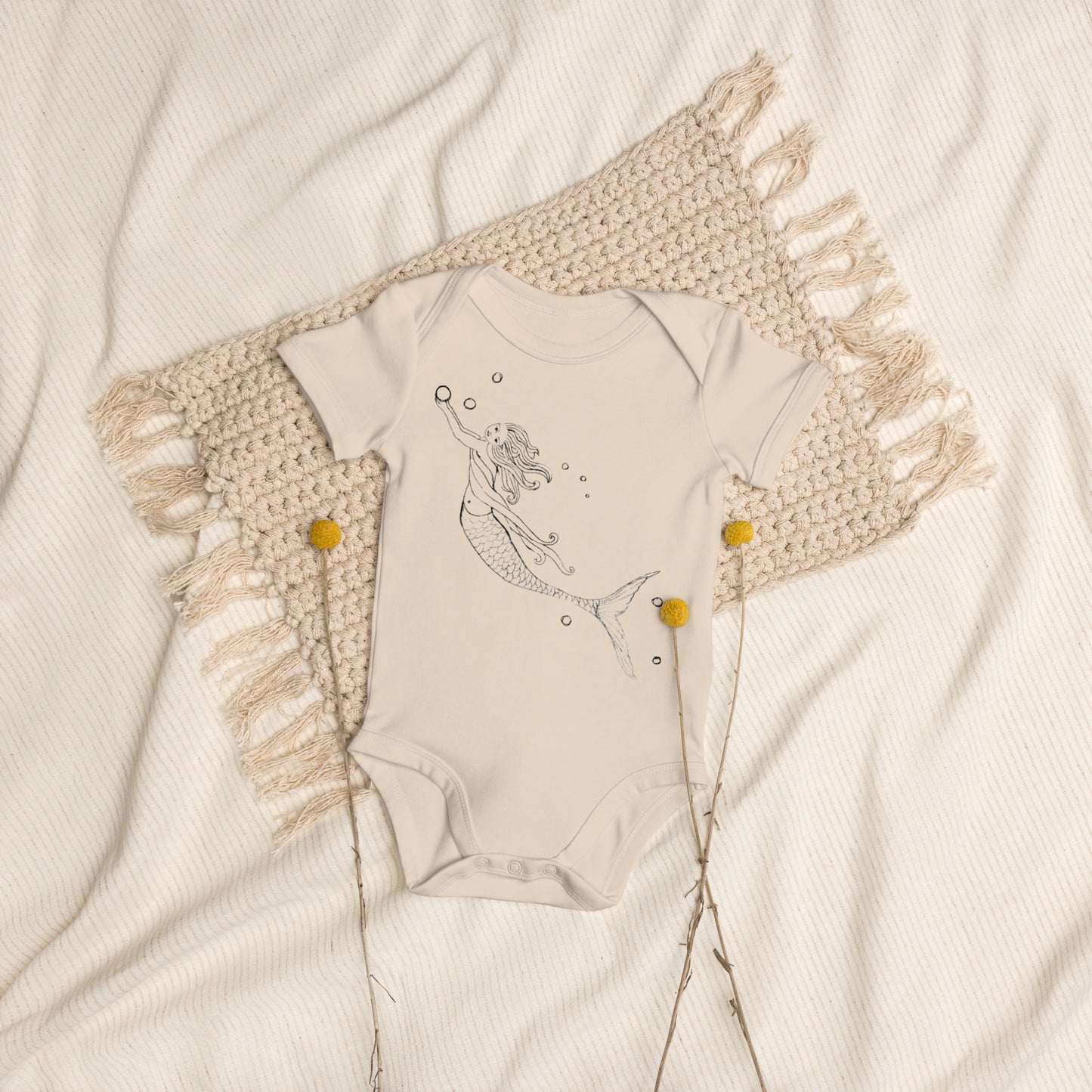 Two Owls Mermaid Organic cotton baby romper
