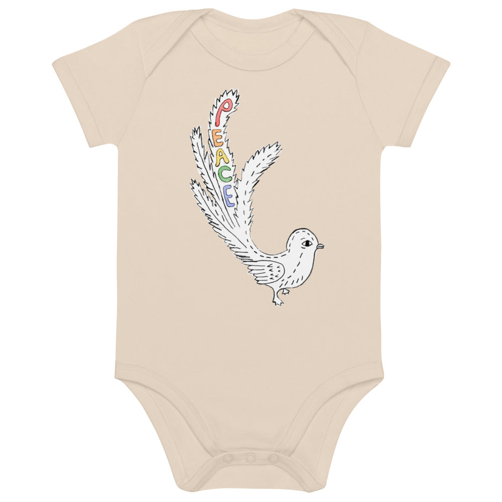 Two Owls Rainbow Peace Bird Organic cotton baby romper