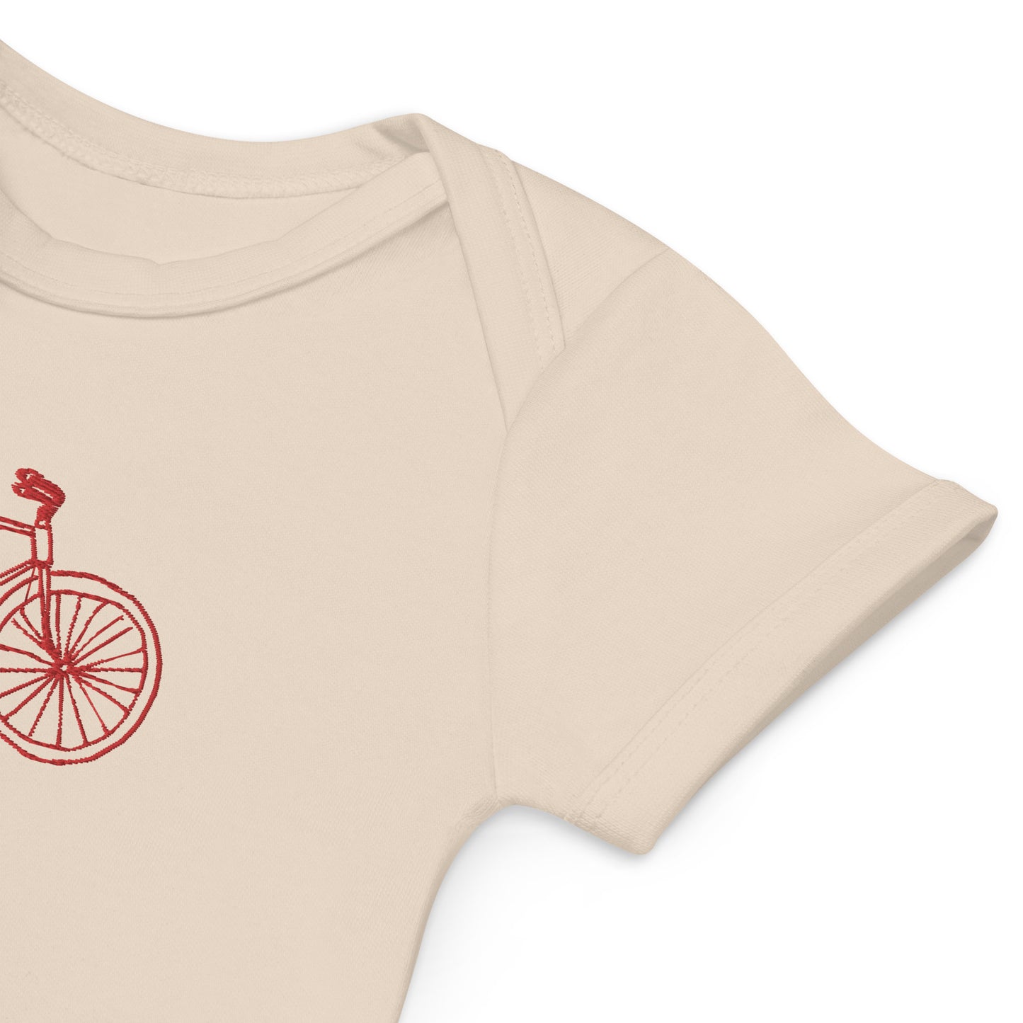 Two Owls Embroidered Red Bicycle Organic cotton baby romper