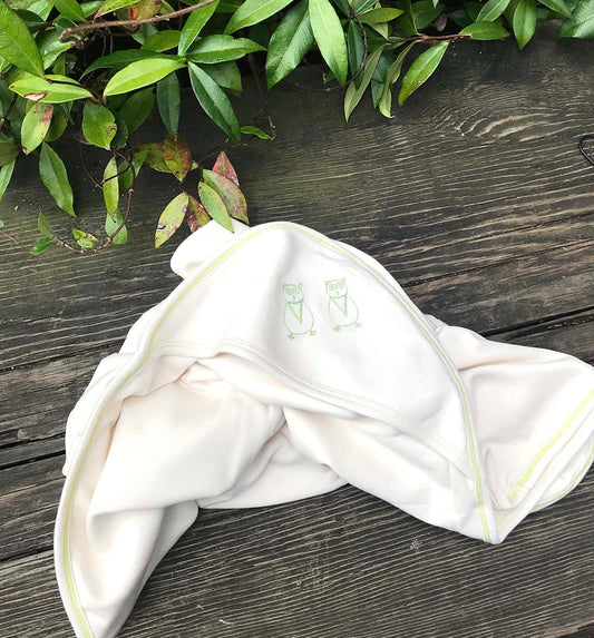 Natural/Green Owls Soft Organic Cotton Hooded Blanket