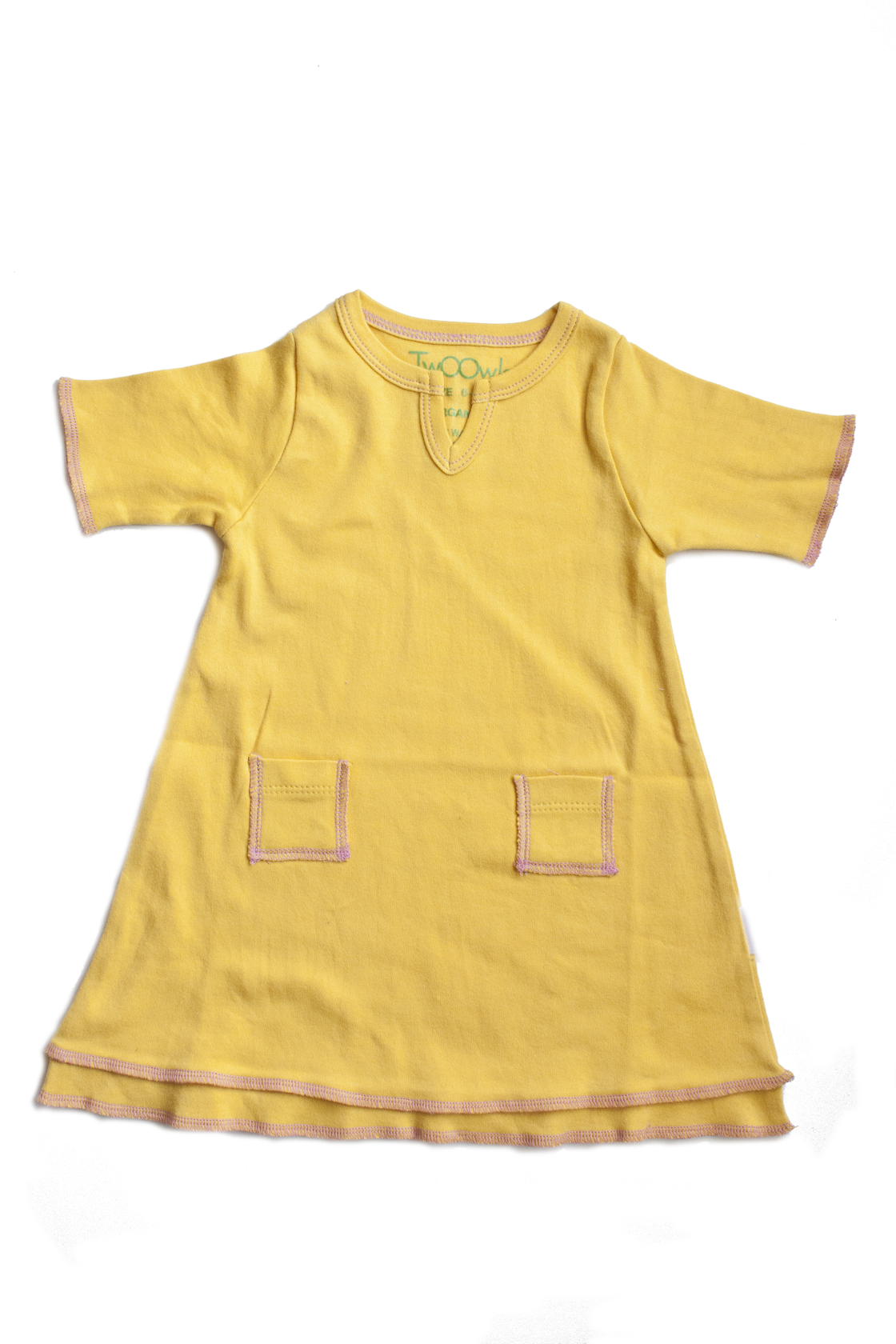 TwOOwls Yellow/Pink Baby Tunic Dress -100% organic cotton