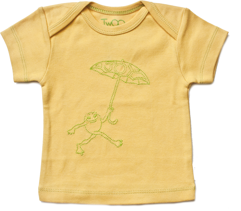 TwOOwls Yellow/Green Frog Short Sleeve Tee -100% organic cotton
