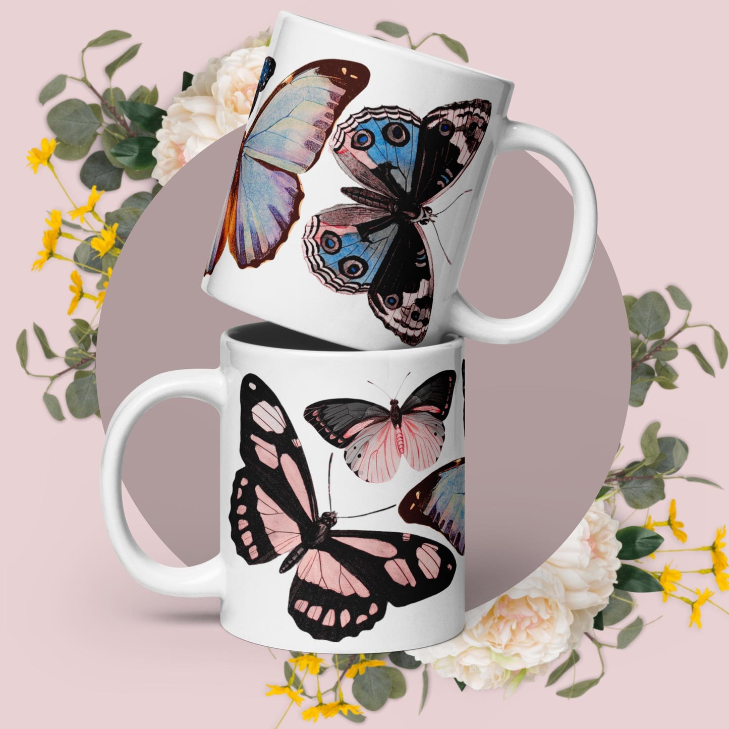 Butterfly Pink/Blue Glossy Mug