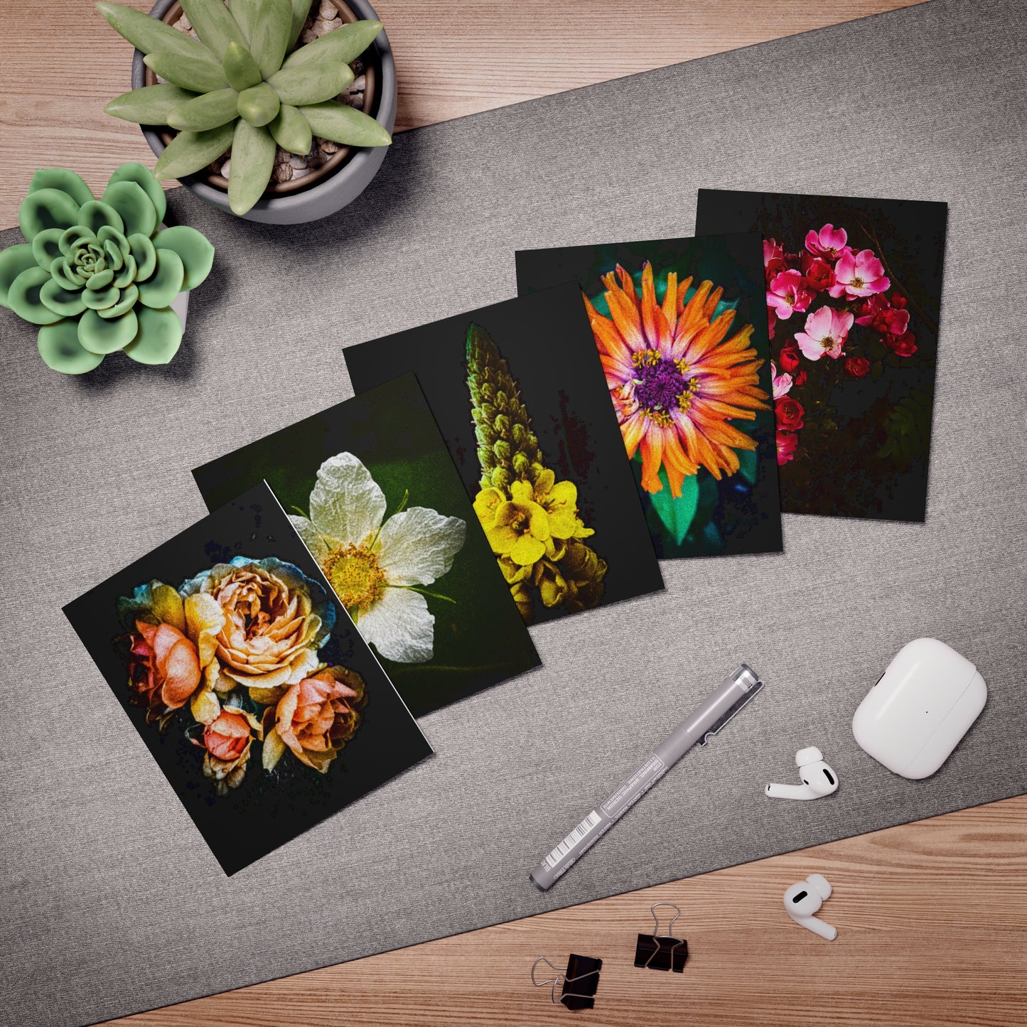 Flowers in Black Greeting Card Set (5-Pack)