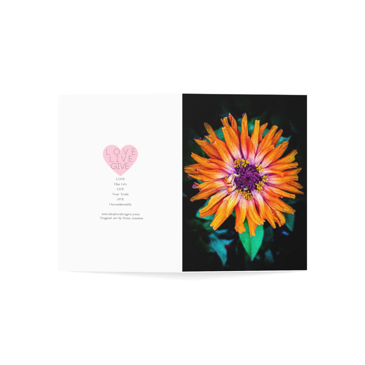 Orange Zinnia on Black Greeting Card (1pc or 10pc)