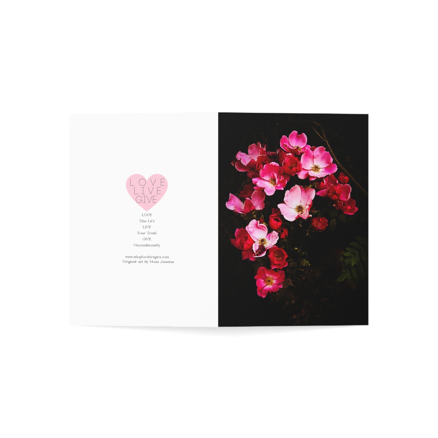 Pink Climbing Rose on Black Greeting Card (1pc or 10pc)