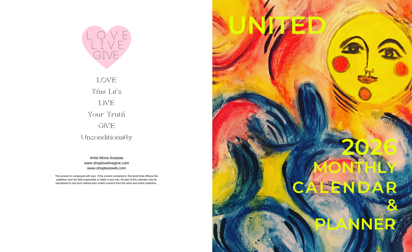 2026 United Desk Calendar and Planner - Art by Mona Anastas