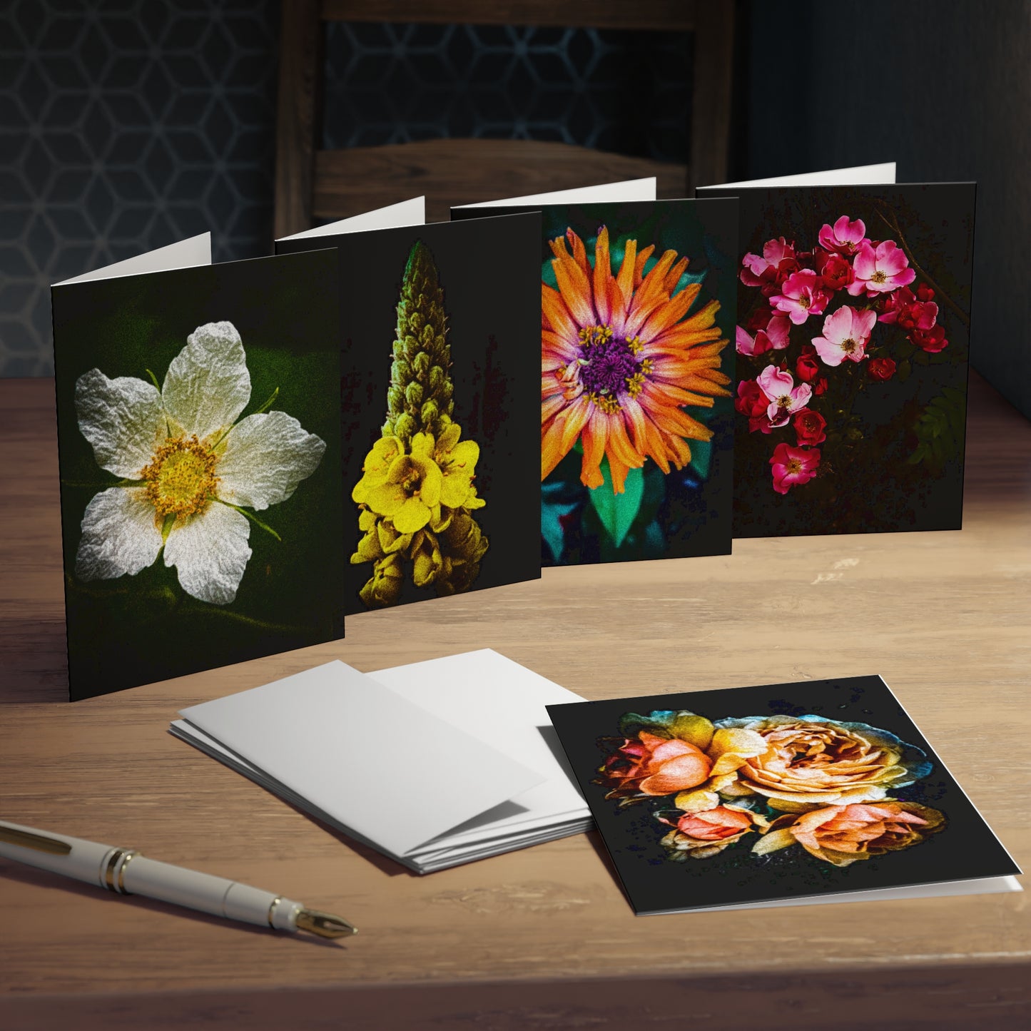 Flowers in Black Greeting Card Set (5-Pack)