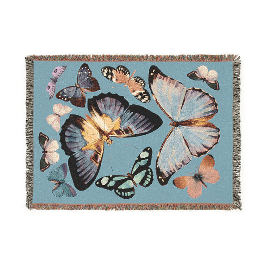 Blue Butterfly Cotton Woven Blanket