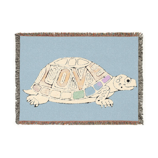 Blue Love Turtle Woven Blanket