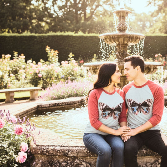 Two Owls Butterfly Black/Blue/Red 3/4 sleeve raglan shirt