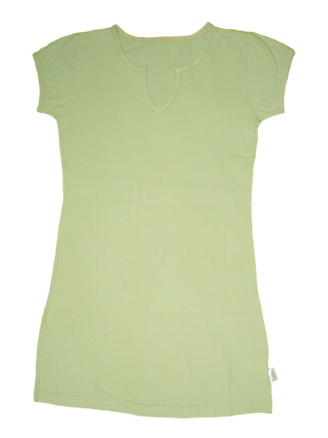 TwOOwls Lt.Green/Coral Women's Short Sleeve Tunic Tee -100% organic cotton-Made in the USA