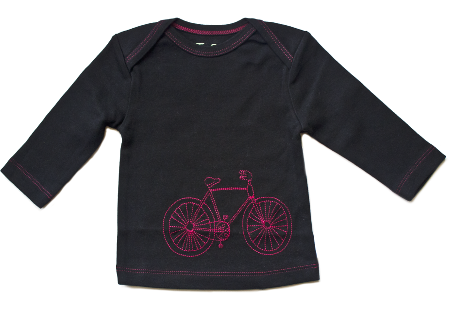 TwOOwls Black/Red Bicycle Baby Long Sleeve Tee Organic Cotton and Made in the USA