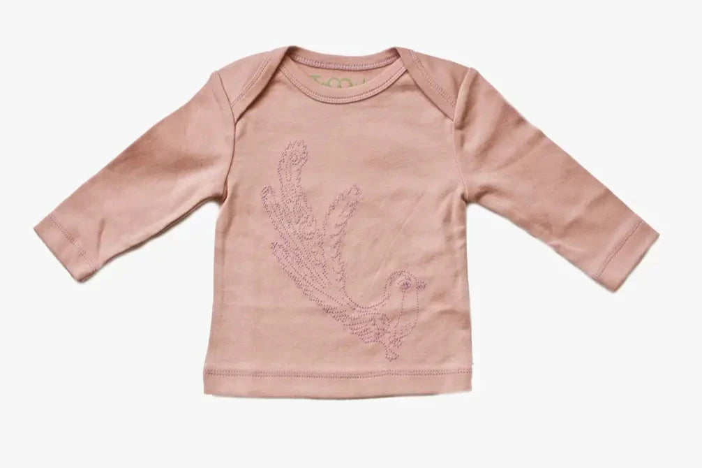 TwOOwls Pink/Pink Peace Bird Baby Long Sleeve Tee