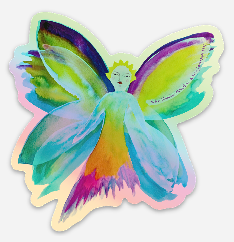 Little Flying Fairy in Blue Holographic Sticker
