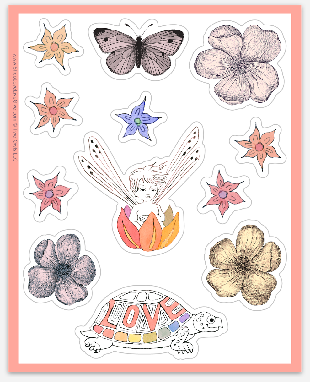Fairy Boat and Love turtle Sheet of Stickers