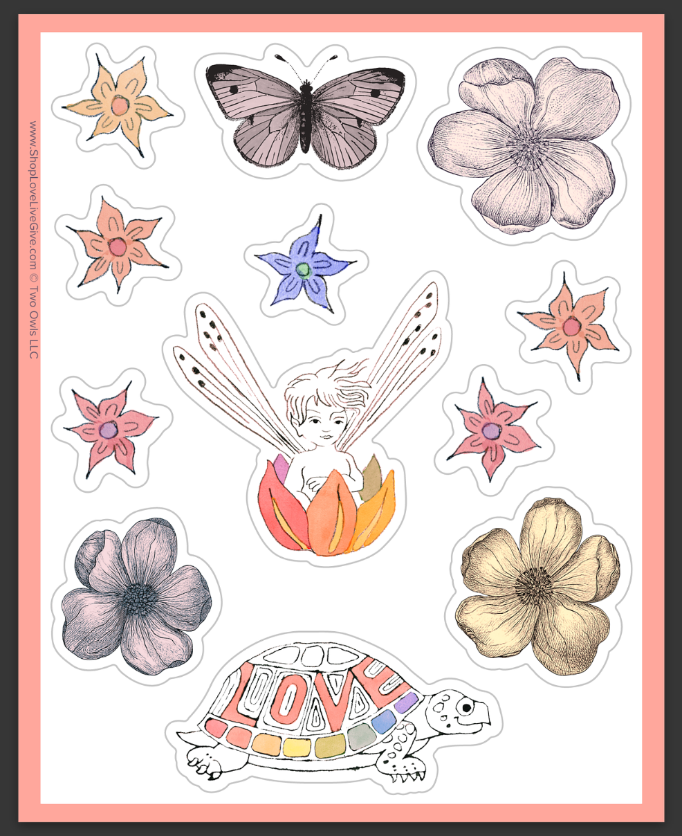 Fairy Boat and Love turtle Sheet of Stickers