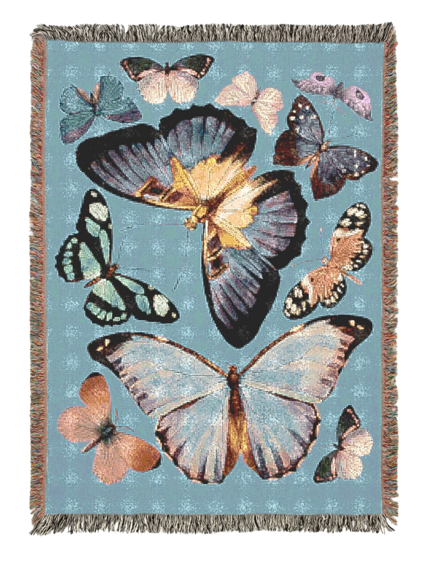 Blue Butterfly Cotton Woven Blanket