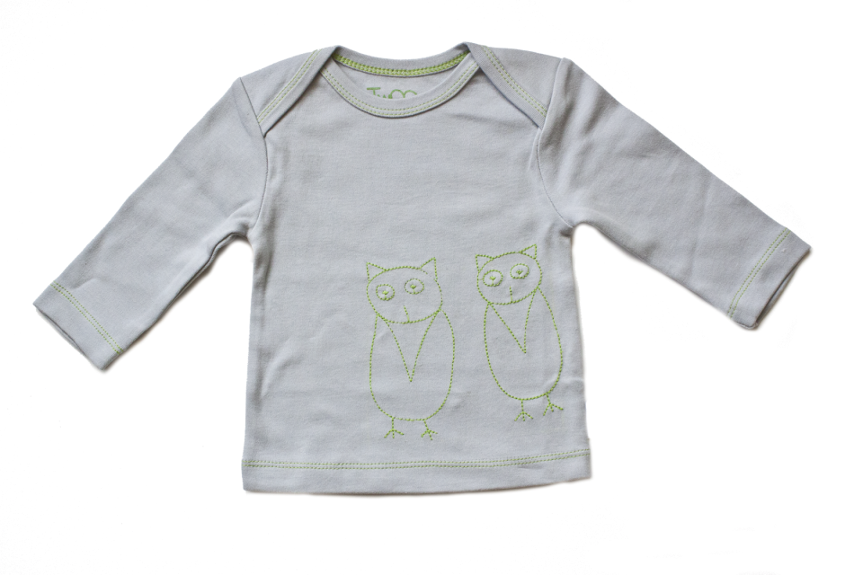 Grey/Green Two Owls Baby Long Sleeve Tee