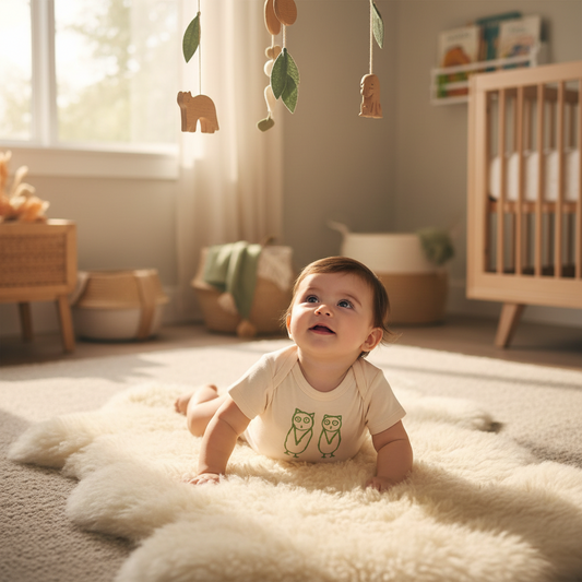 TwOOwls Natural/Green Owl Short Sleeve Romper -100% organic cotton