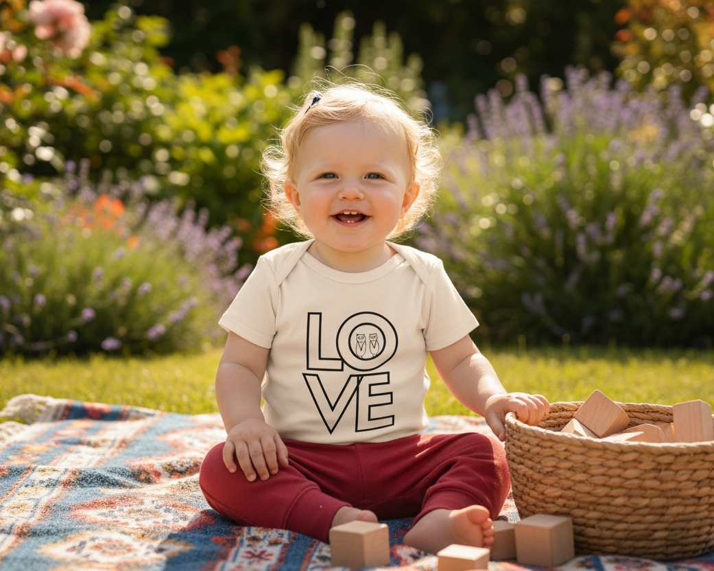 Two Owls LOVE Owls Organic cotton baby romper