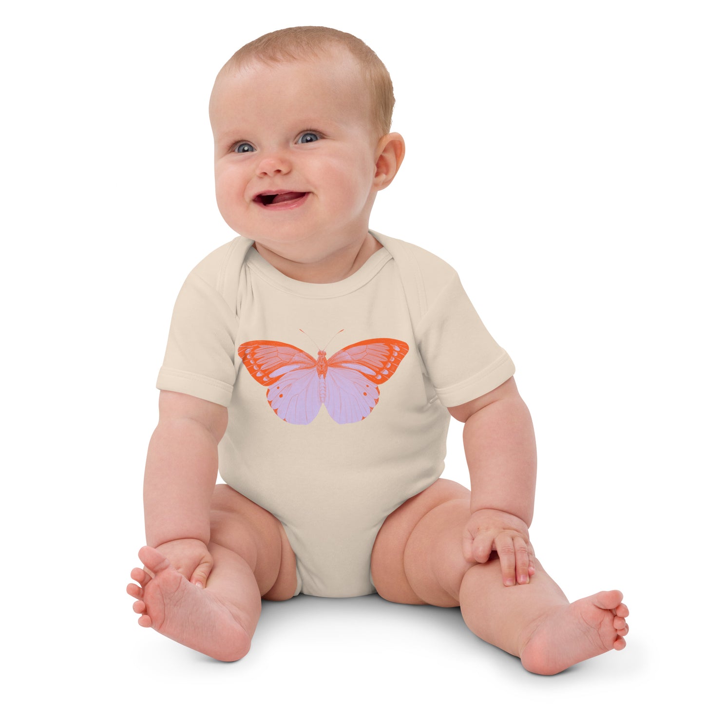 Two Owls Orange/Lavender Butterfly Organic cotton baby romper