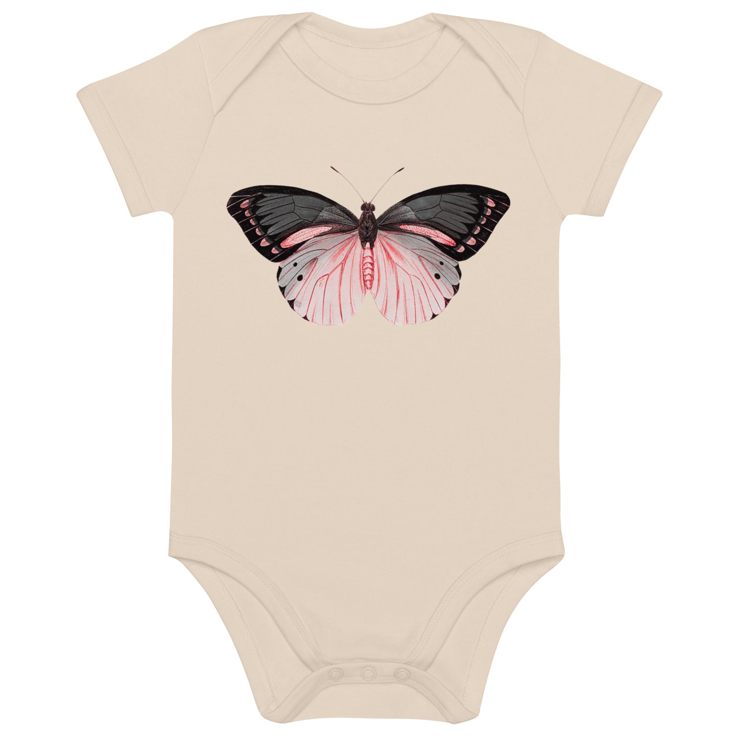 Two Owls Black/Pink Butterfly Organic cotton baby romper