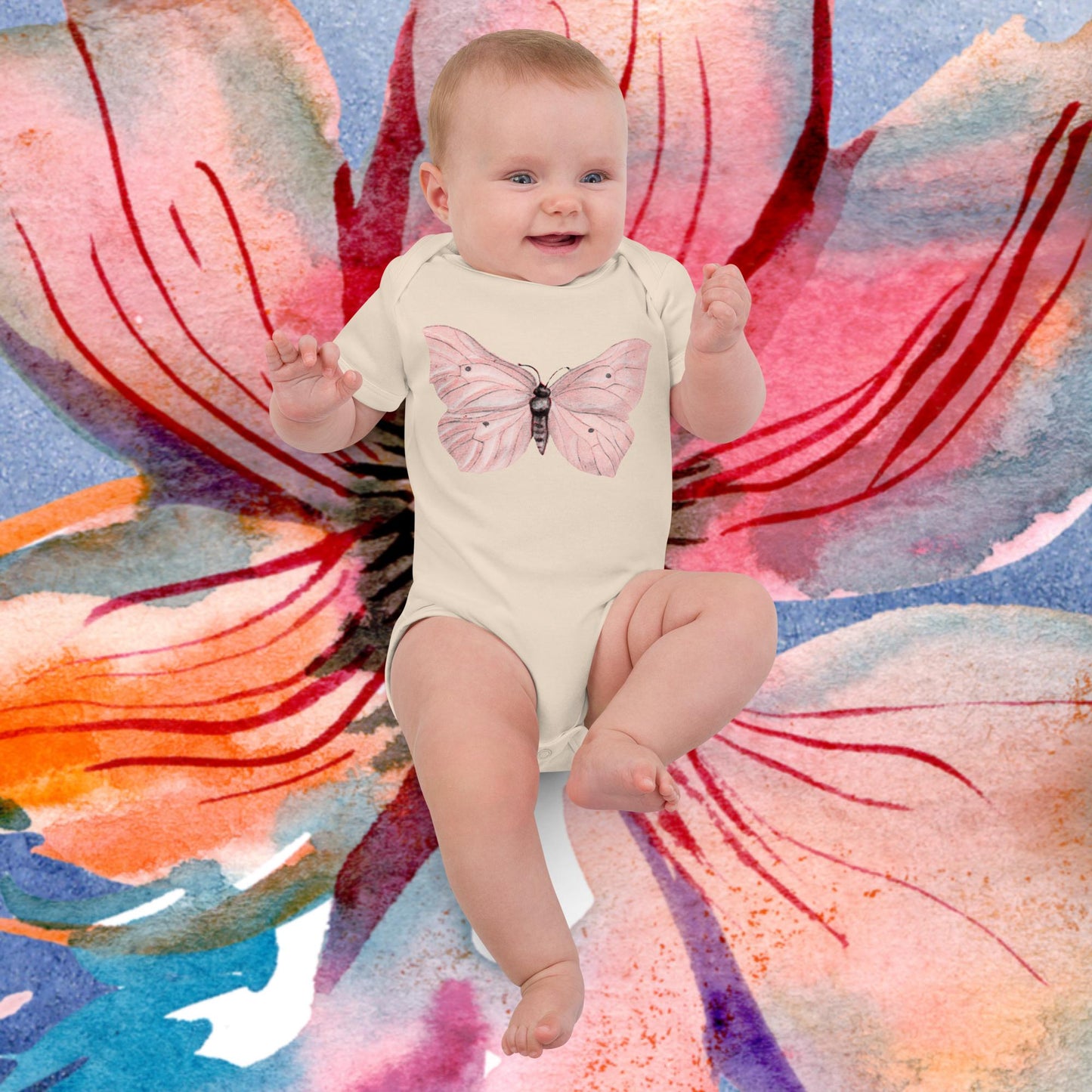 Two Owls Little Pink Butterfly Organic cotton baby romper