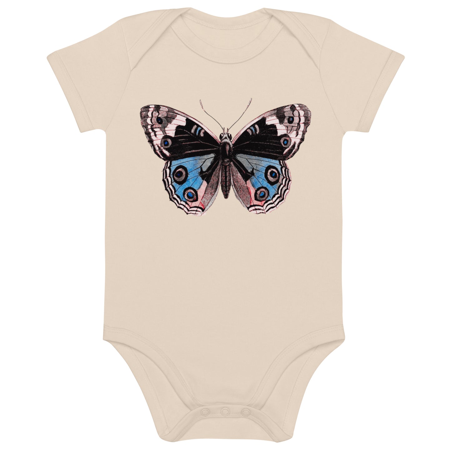 Two Owls Little Black/Red/Blue ButterflyOrganic cotton baby romper