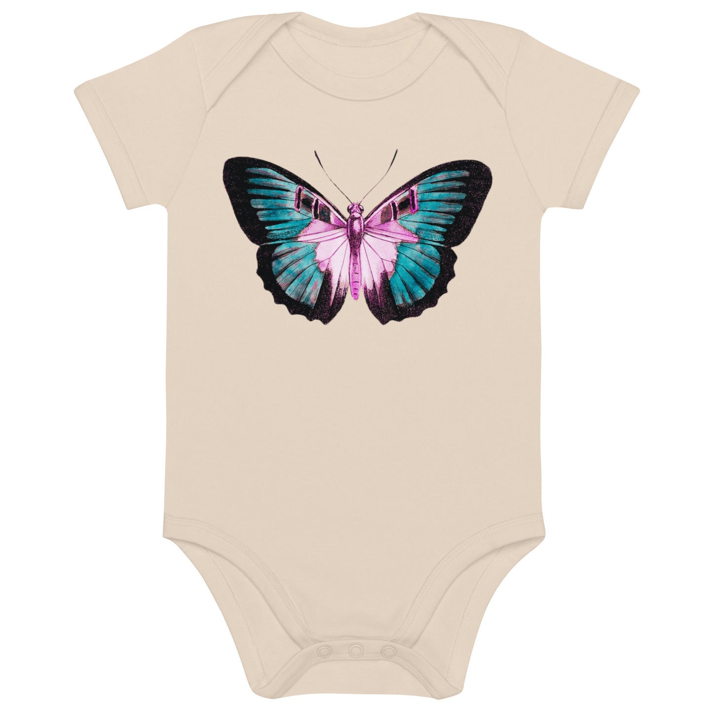 Two Owls Turquoise/Pink Butterfly Organic cotton baby romper