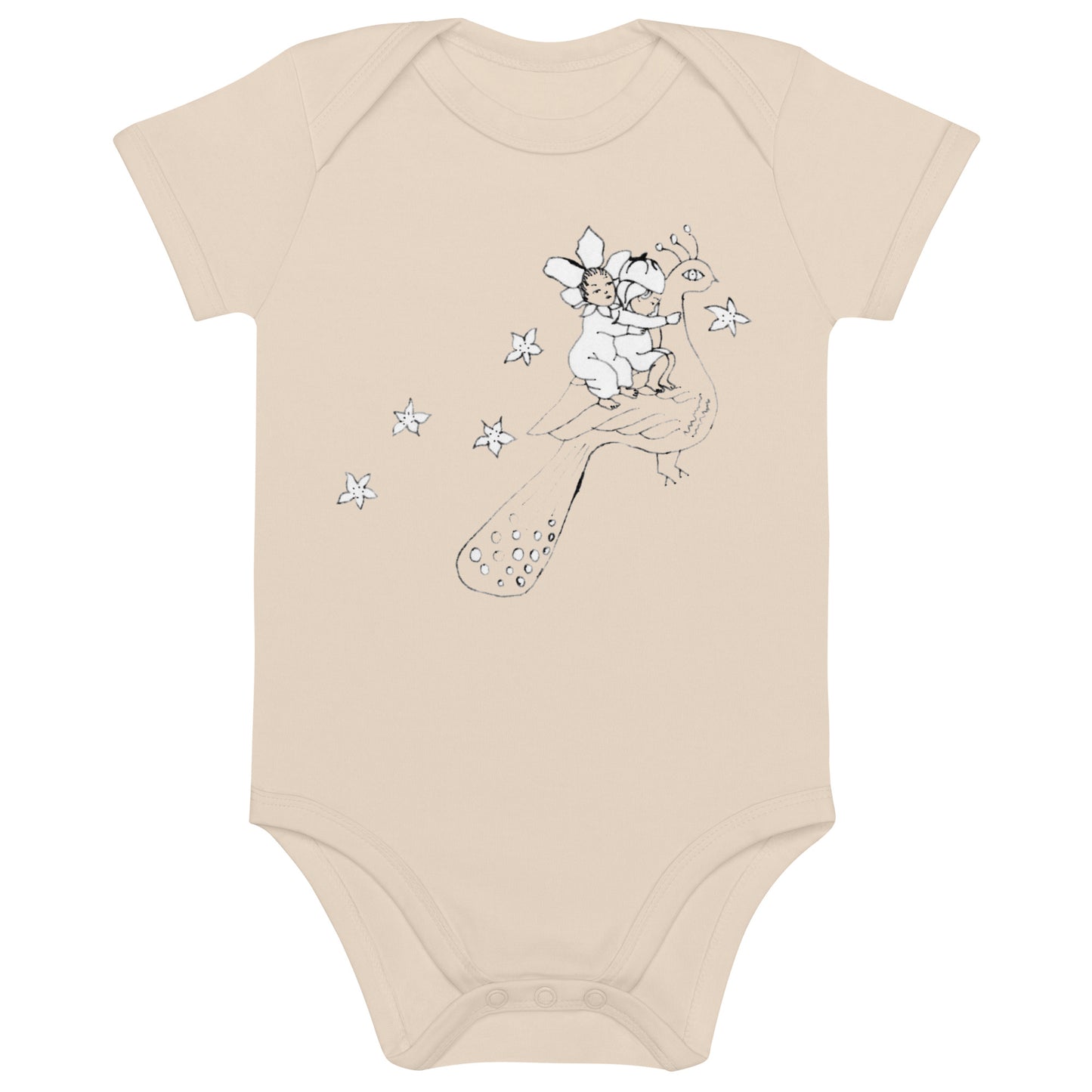 Two Owls Peacock & Friends Organic cotton baby romper