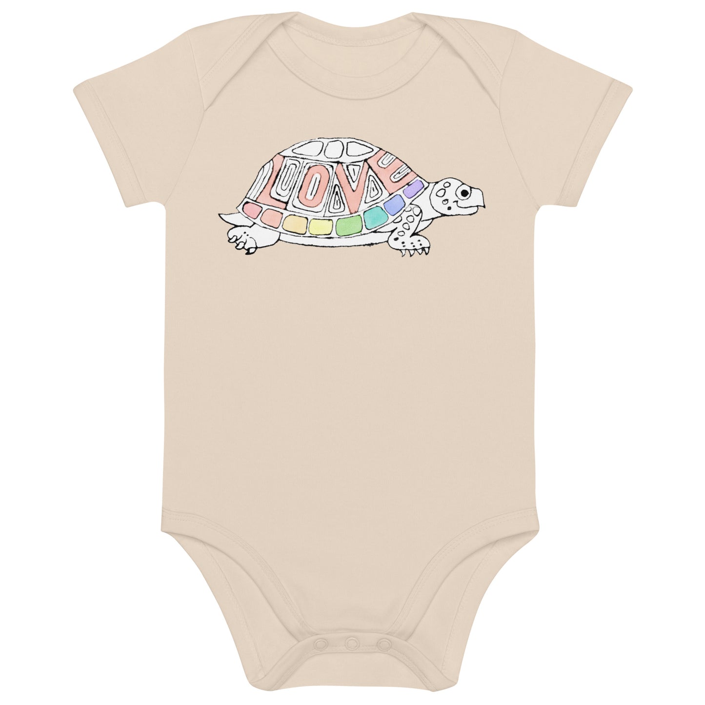 Organic cotton Rainbow Love Turtle baby romper