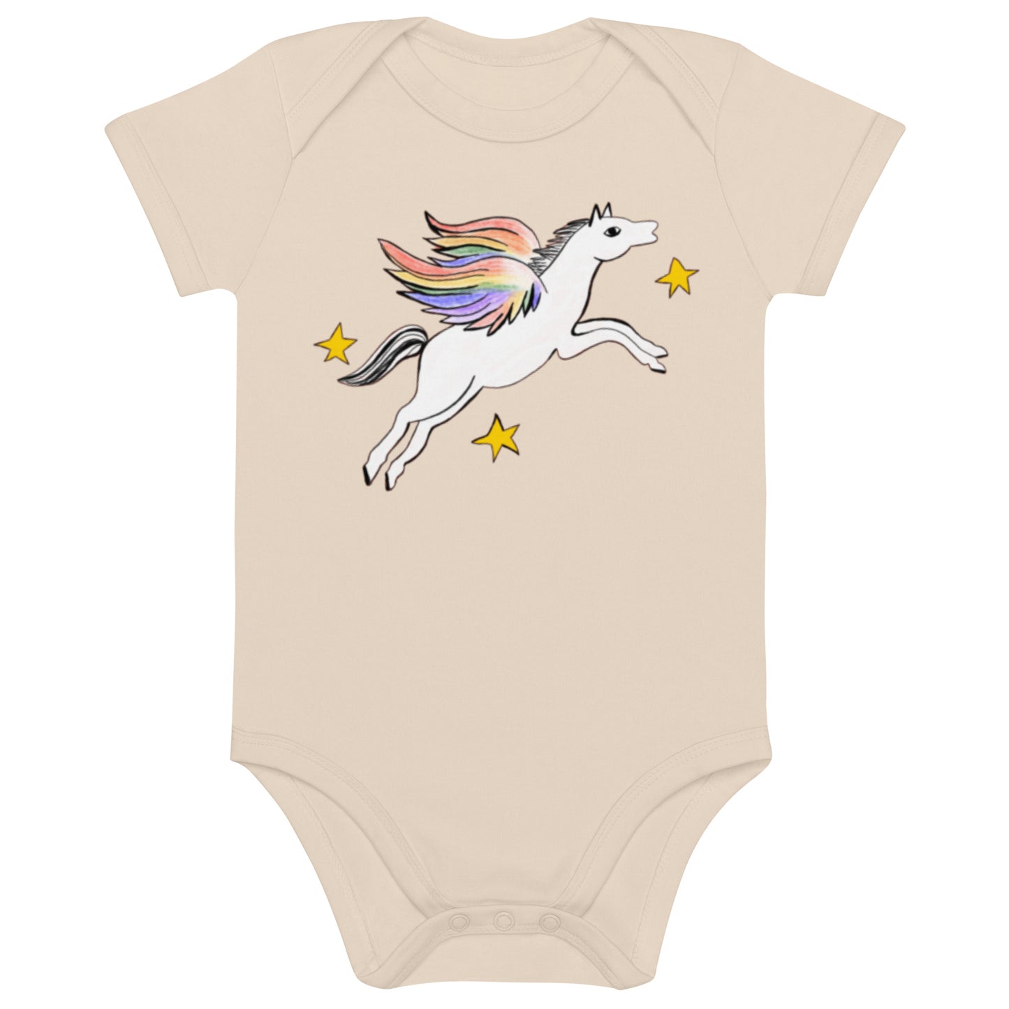 Two Owls Rainbow Pegasus Organic cotton baby romper