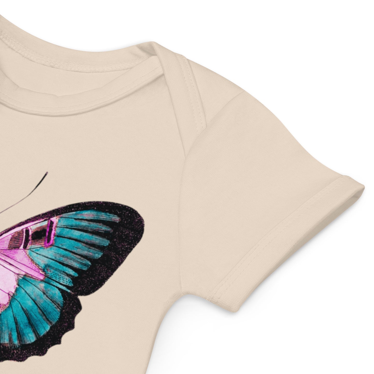 Two Owls Turquoise/Pink Butterfly Organic cotton baby romper