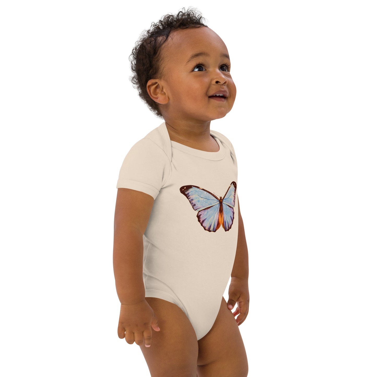 Two Owls Lt. Blue Butterfly Organic cotton baby romper