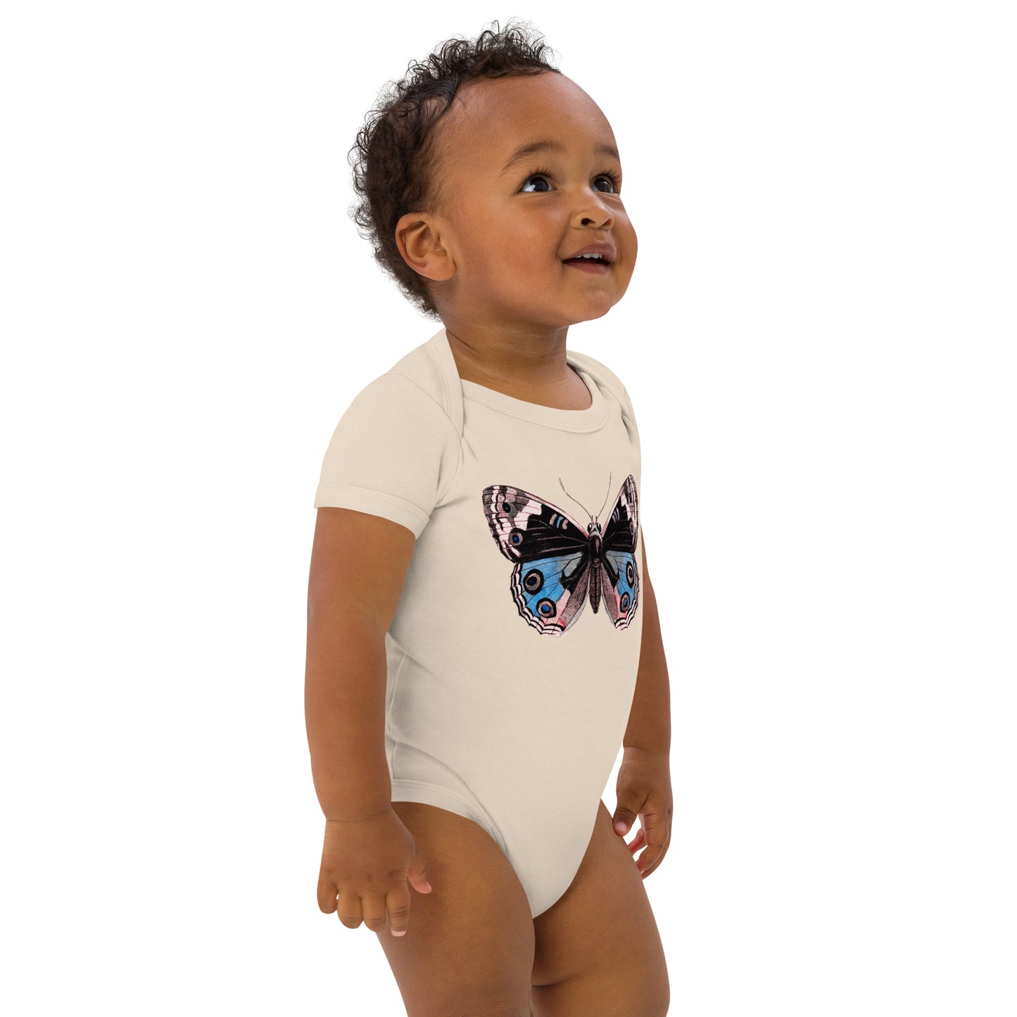 Two Owls Little Black/Red/Blue ButterflyOrganic cotton baby romper