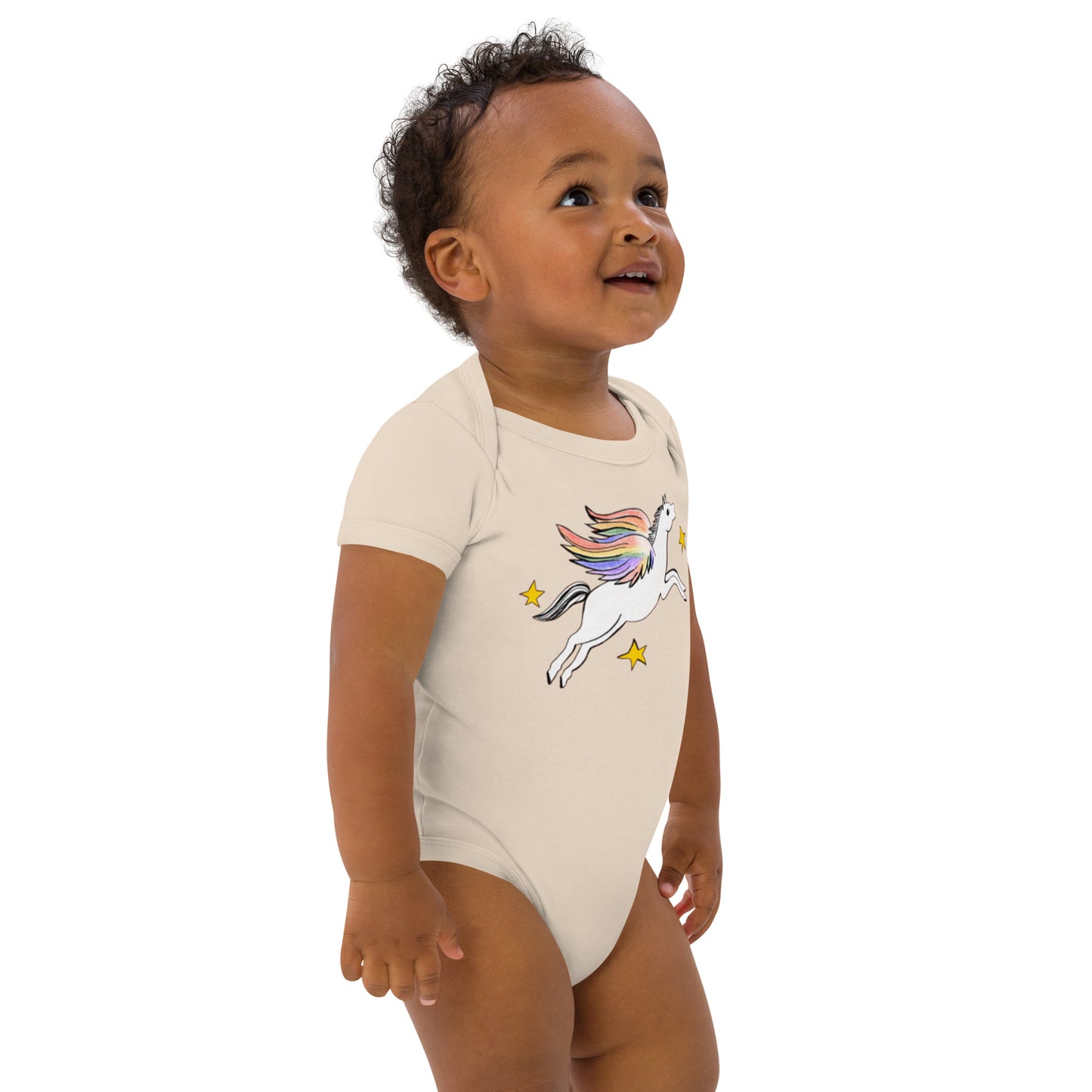 Two Owls Rainbow Pegasus Organic cotton baby romper