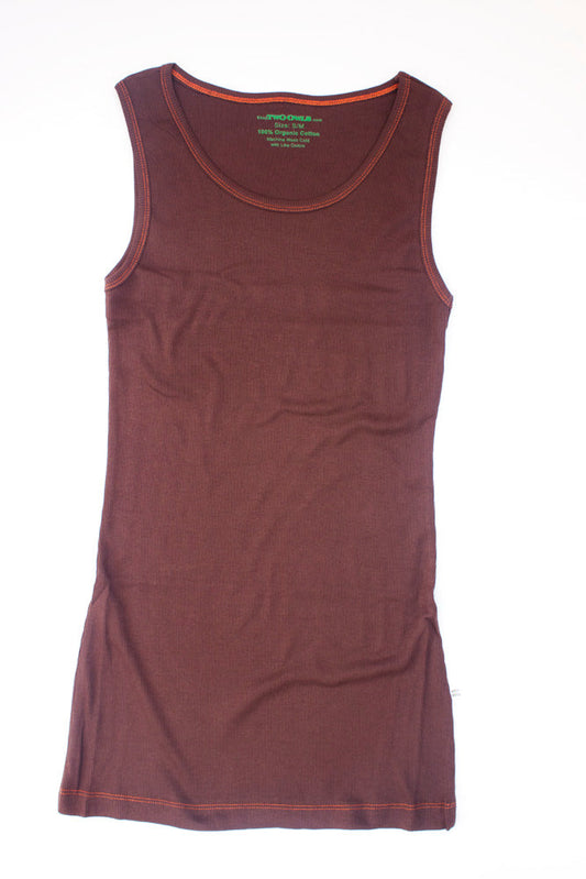 TwOOwls Brown/Orange Womens Long Tank Top -100% organic cotton