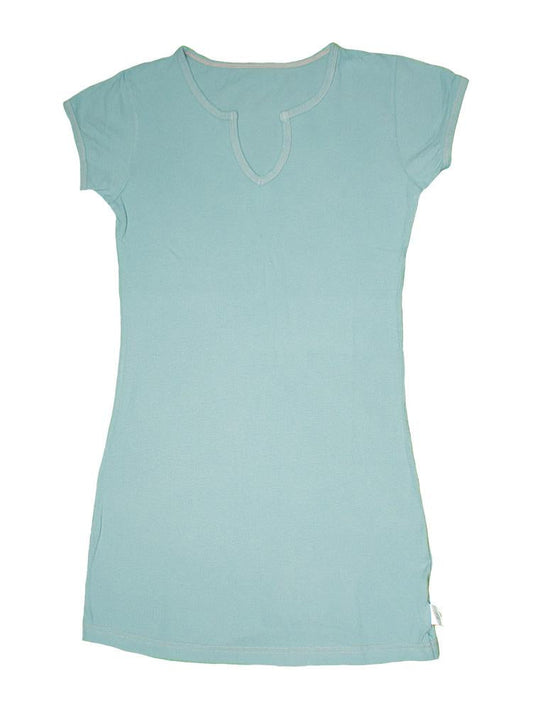 TwOOwls Sky Blue/ Coral Women's Short Sleeve Tunic Tee -100% organic cotton-Made in the USA